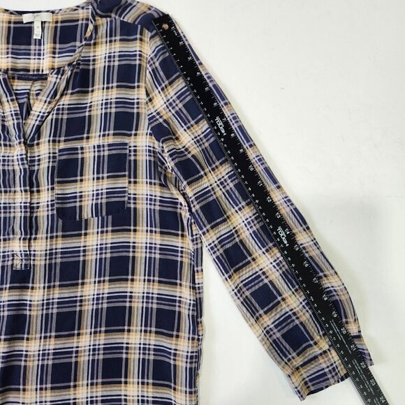 Joie Nepal Plaid Silk Popover Blouse M Long Sleeve Blue Yellow White Lightweight - Picture 8 of 9